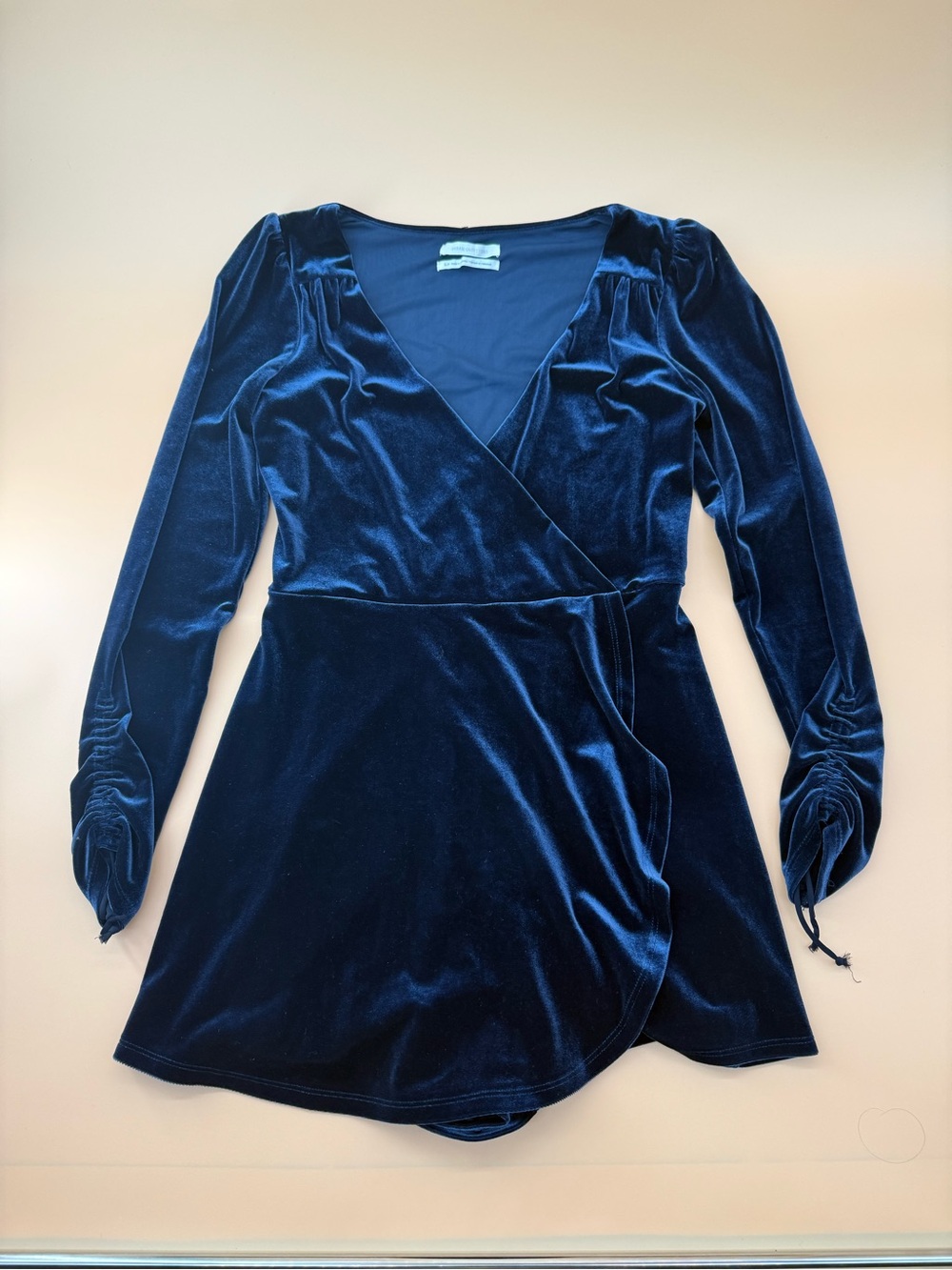 Urban Outfitters Navy Blue Velvet Wrap Dress Skort with Long Sleeves